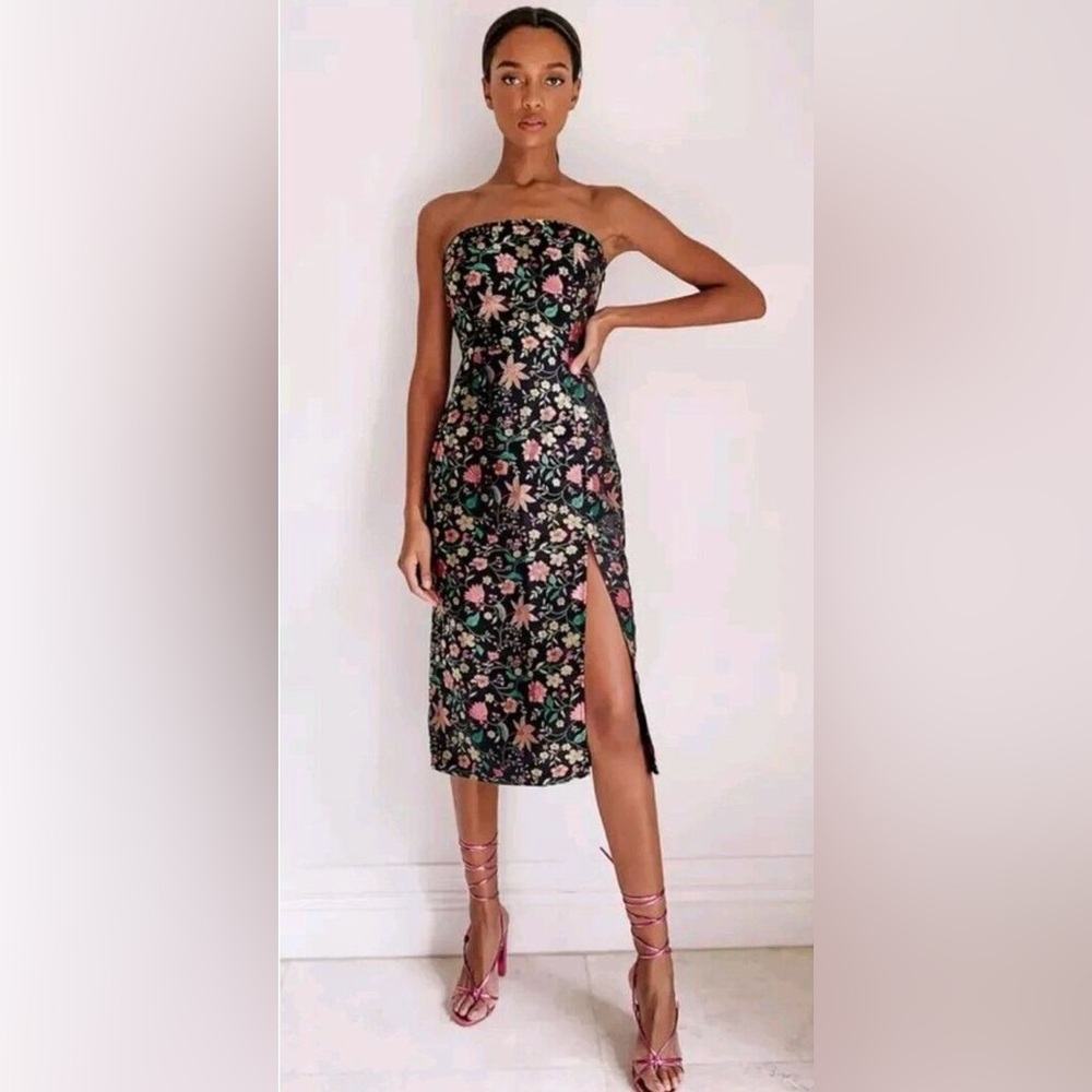 Lulu's Black Floral Midi Dress NWT